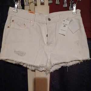 Levi's White Distressed Jean Shorts
